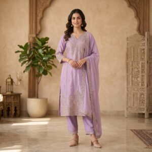anuvarna lavender embroidered kurti set