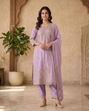 anuvarna lavender embroidered kurti set