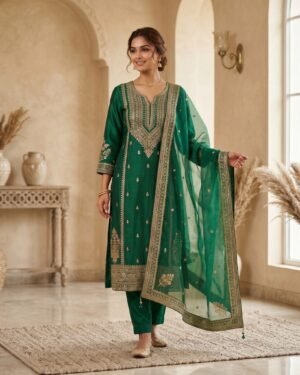 anuvarna emerald zari kurti set