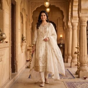 anuvarna ivory gold festive kurti set