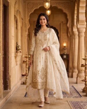 anuvarna ivory gold festive kurti set