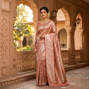 Rose Gold Banarasi Saree Set