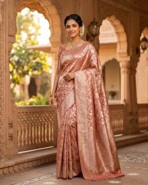 Rose Gold Banarasi Saree Set