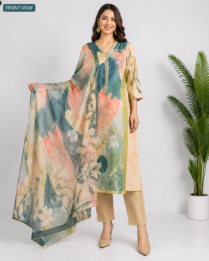 Pastel Olive and Peach Digital Printed Lawn Suit 3 Piece Unstitched by Anuvarna