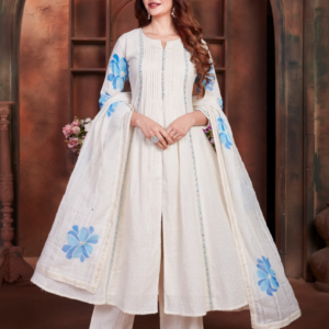 ivory bloom embroidered frock suit set with dupatta